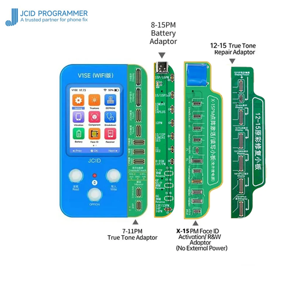 مبرمج JC V1SE Wifi لهاتف iPhone 11 12 13 14 15 16 Pro Max اللون الأصلي الذي يعمل باللمس معرف الوجه قراءة الكتابة أدوات إصلاح البطارية
