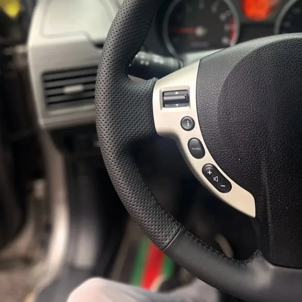 Custom Car Steering Wheel Braid Cover Hand Sewn Black Leather For Nissan Qashqai J10 X-TRAIL NV200 2008-2012 Car Accessories