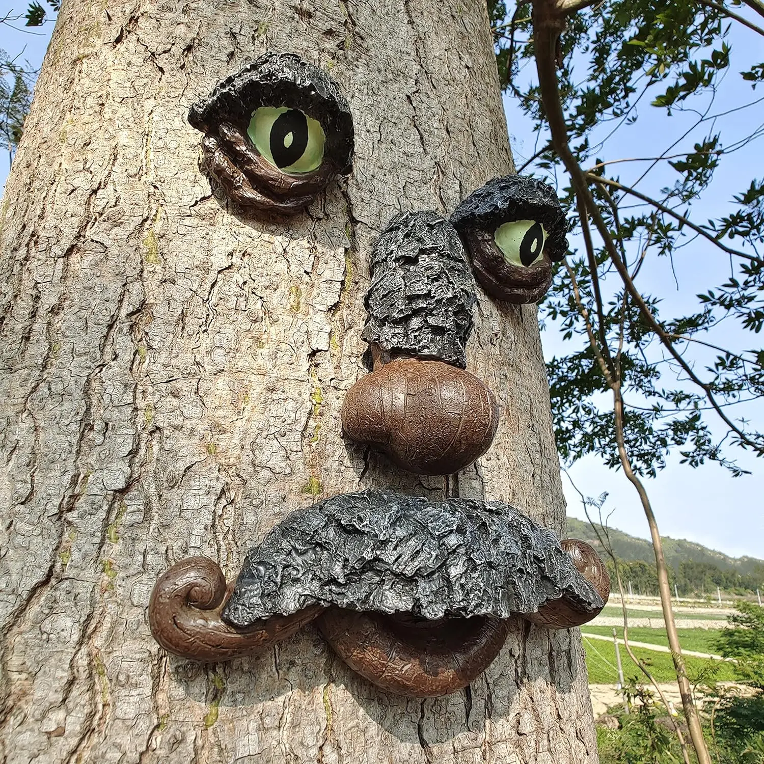 

Tree Face Man with Mustache Captain Hook Tree Hugger Garden DéCor Outdoor Statue Tree Face Decor Outdoor, Face on The Tree