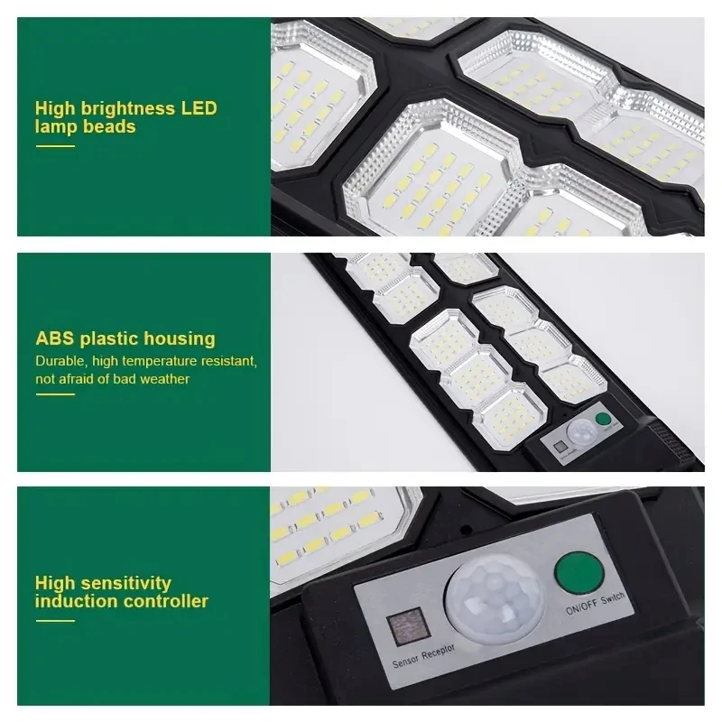 Outdoor Solar Street Light with Remote Control and Motion Sensor Solar Garden Wall Lamp for Patio Road Area Lamp Backyard