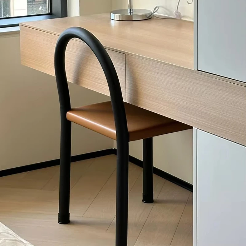 Retro Iron Vanity Stool with Backrest Bedroom Dressing Table Chair Mid-Century Dining Seat Accent