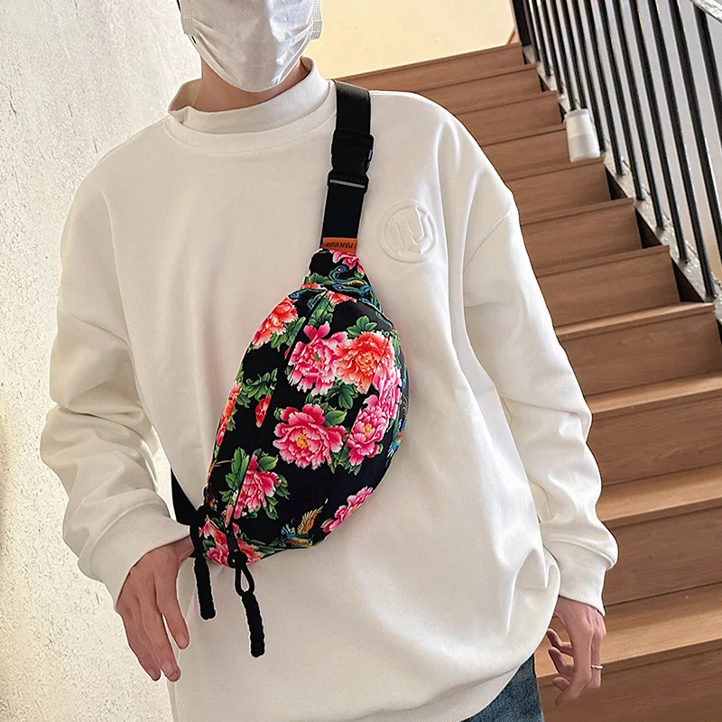 2024 New Chinese Hot Breast Bag Northeast Big Flower Foreign Style Crossbody Bag Personality Versatile Korean Fashion Fanny Bags