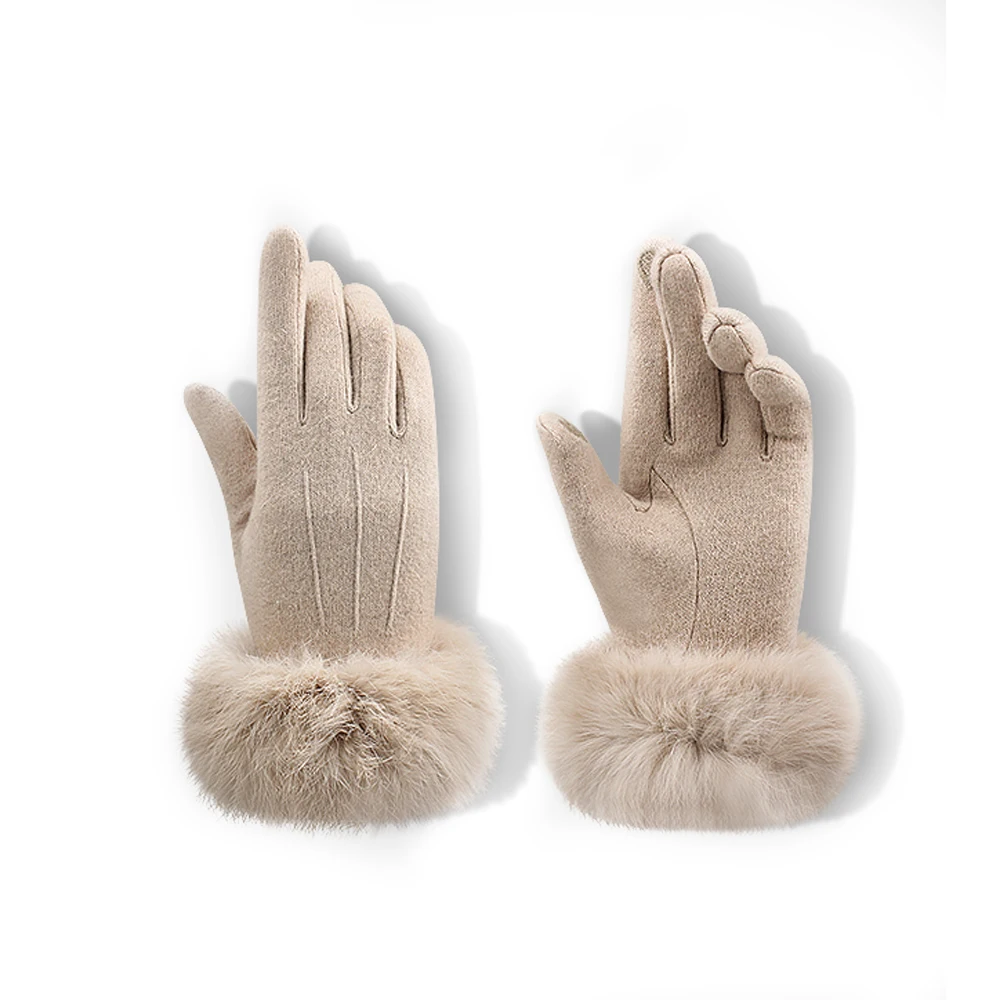 

Милые пушистые теплые женские перчатки с длинными пальцами, новые модные осенне-зимние спортивные женские варежки на открытом воздухе, совместимые с сенсорным экраном