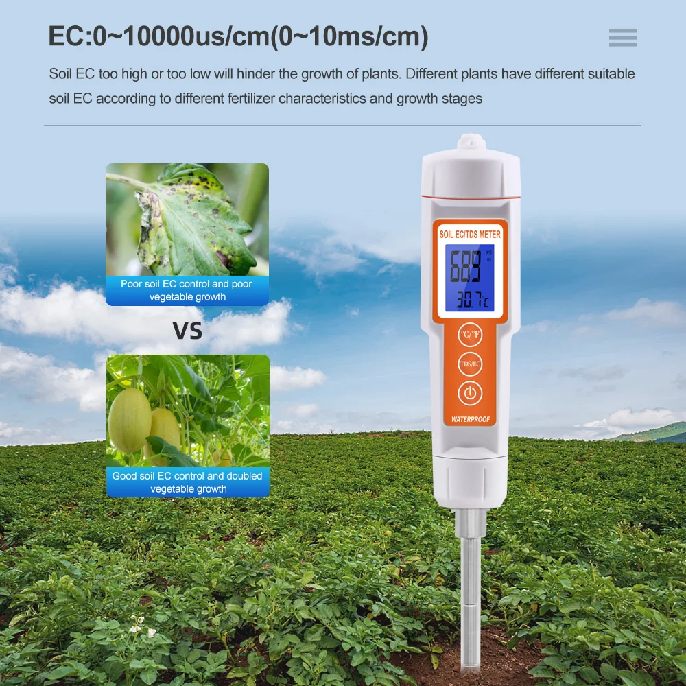 3 In 1 Soil EC TDS Meter Digital Soil Monitor Temperature Tester for Gardening Plants Farming Horticulture with Backlight ﻿