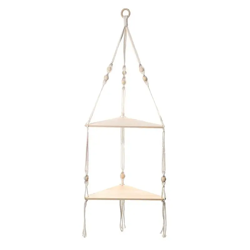 

A20F-1 шт. полки с деревянной полкой бежевого цвета с красивой веревкой макраме и полкой для подвешивания растений и декора