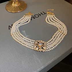 Multi-layer Pearl Choker Necklaces for Women Retro Neckchain Court Fashion Collares Jewelry