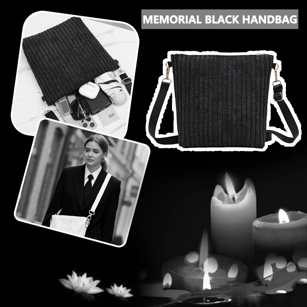 

Fashion Corduroy Memorial Black Handbag Detachable Strap Black Shoulder Bags Large Capacity Crossbody Bag for Women