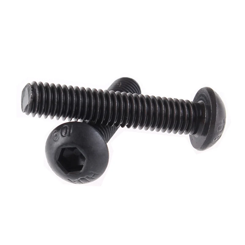 ISO7380 Black Round Hex Allen Screws M5*6/8/10/12/16/20mm Hexagon Socket Button Head Screw Bolts Black Steel 10.9 Grade