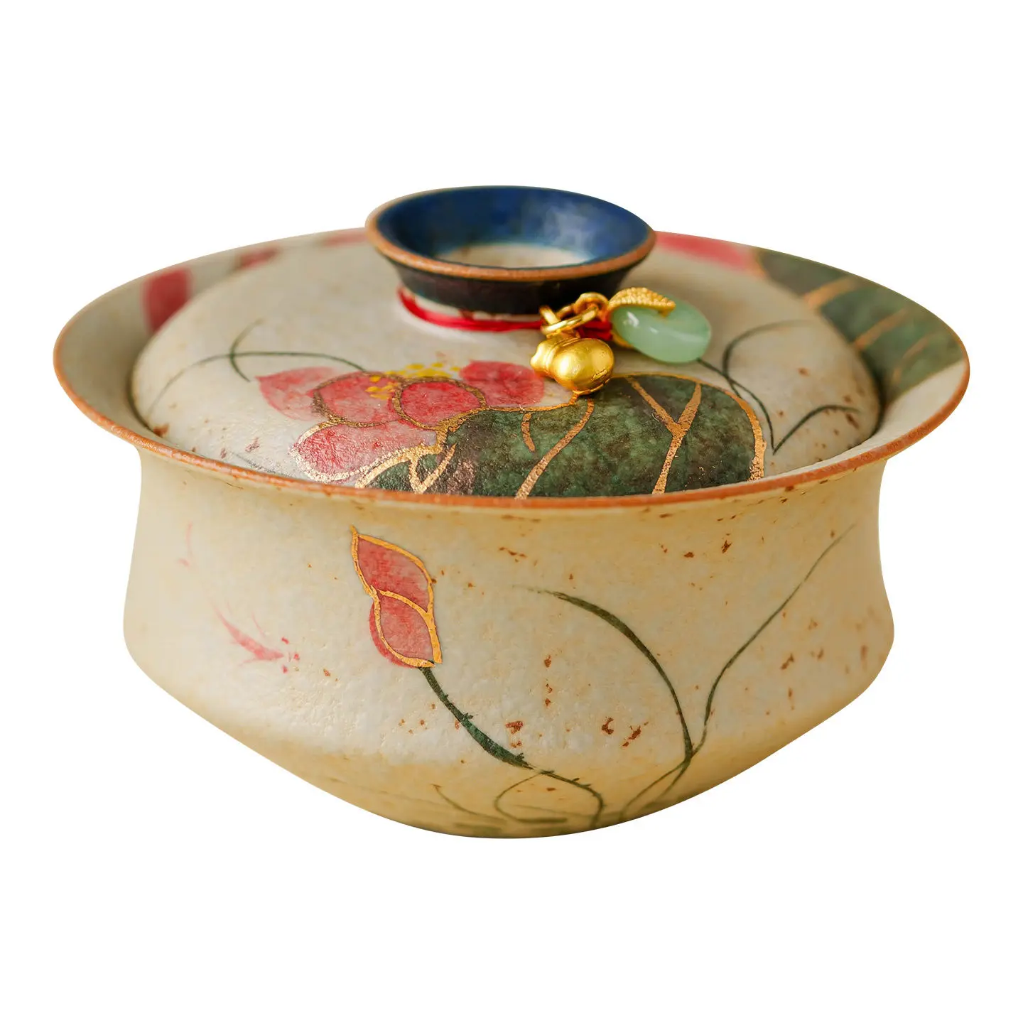Blue And White Flint Red Lid Bowl, Ceramic Tea Bowl, Hand-Painted Exquisite Kung Fu Tea Set
