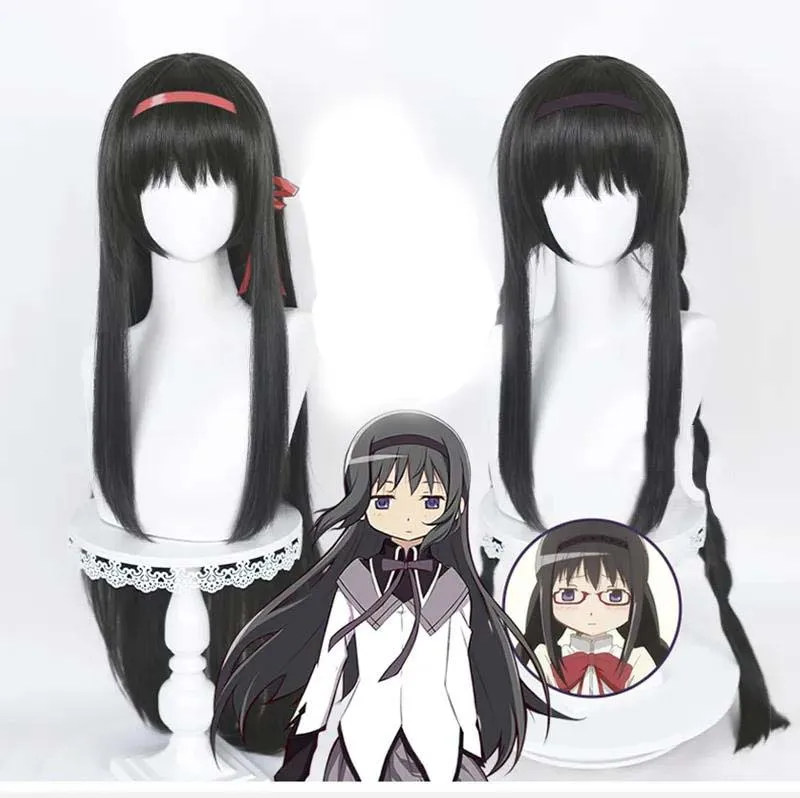 2023 Anime Puella Magi Madoka Magica Akemi Homura Cosplay Wig 2 Styles 90cm Long Black Wigs Heat Resistant Hair Halloween Wigs