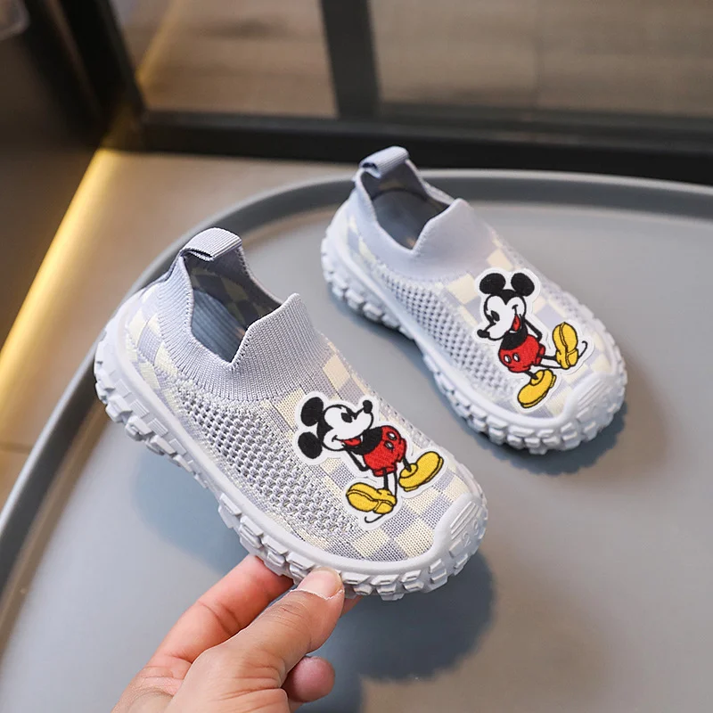 

Disney Mickey Mouse Kids Tire Shoes Casual Shoes Spring Autumn Girl Soft Sole Socks Shoes Boy Solid Bottom Sports Shoes Sneakers