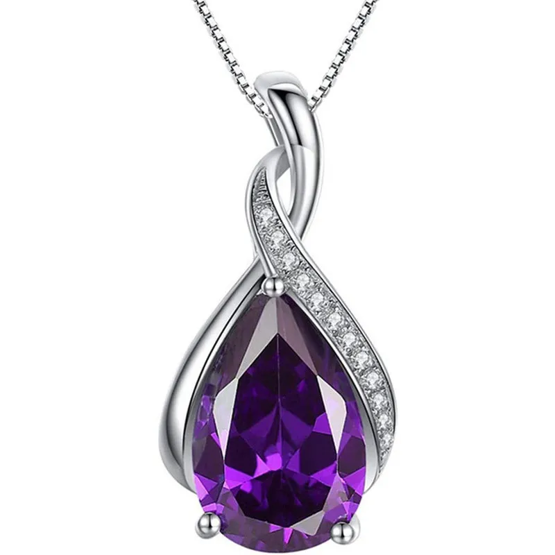 Authentic 925 Sterling Silver  Fashion Elegant Ladies Teardrop Pendant Necklace Female Exquisite Birthday Gift Necklace