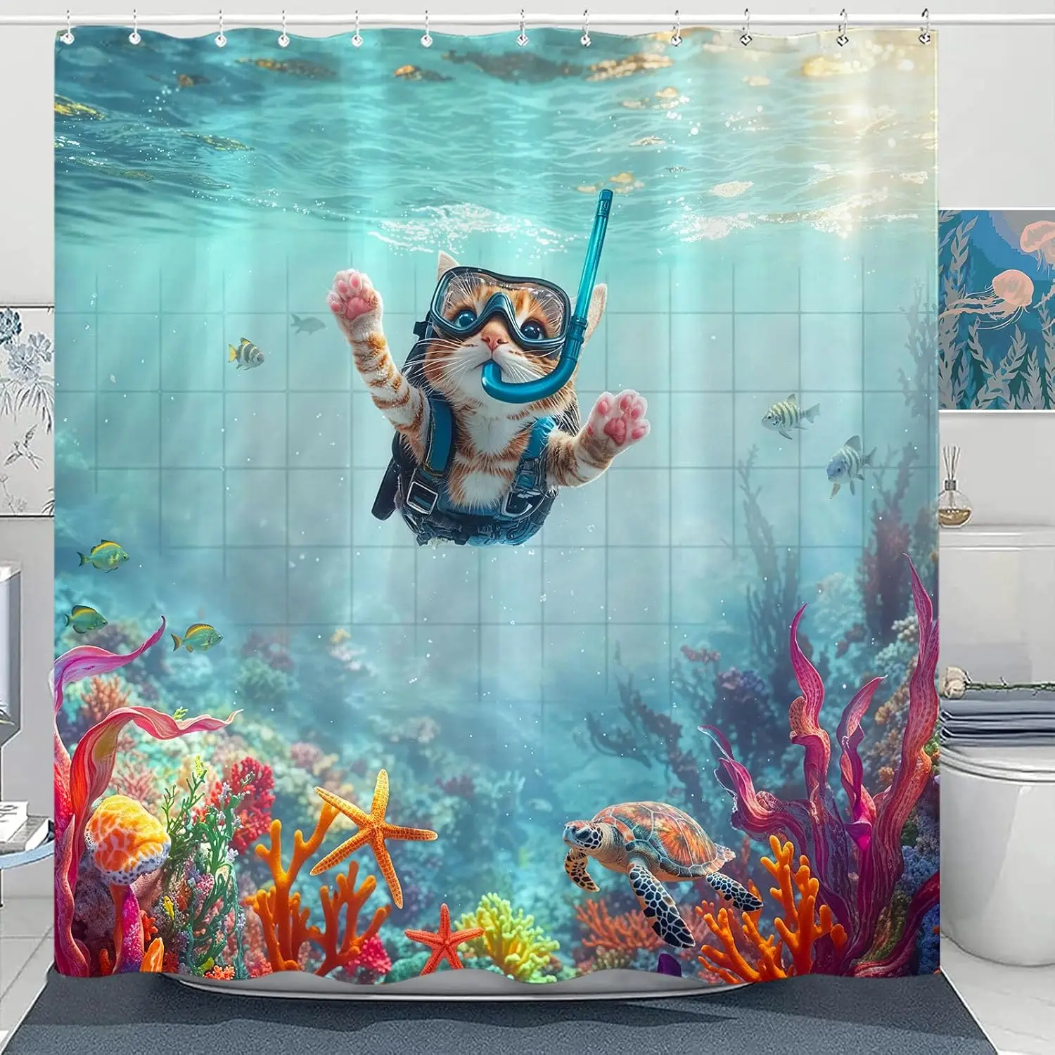 

Dinosaur Shower Curtain Funny Shower Curtain Cat Ocean for Bathroom Cute Shower Curtain Set with 12 Hooks