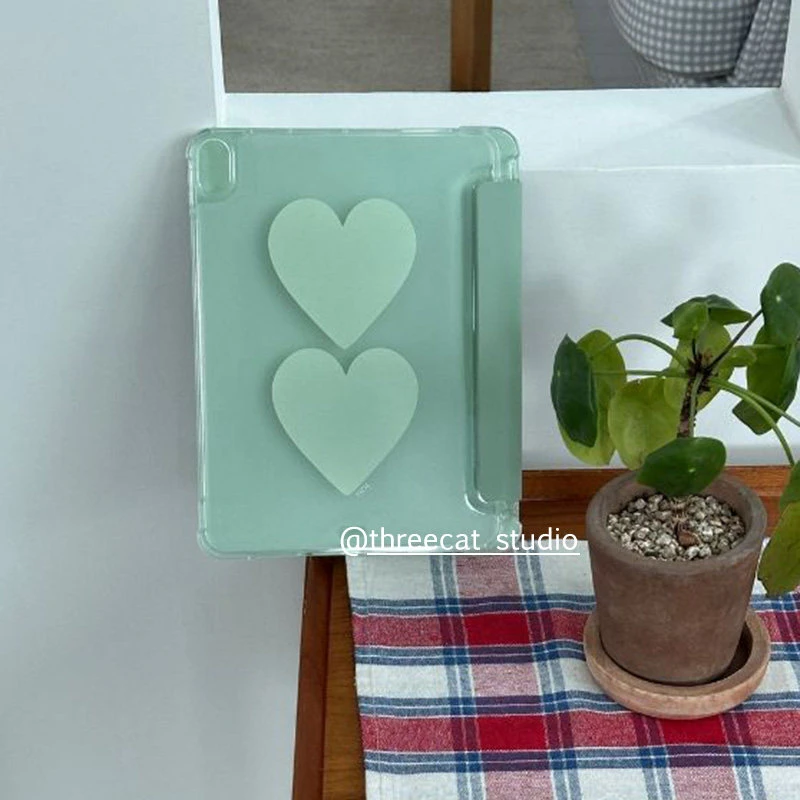 For Samsung Galaxy Tab A8/A9/A11+FE LITE PLUS/Galaxy Tab S6 Lite/S7/S8/S9/S10+ FE INS Fresh Green Heart Cover tri-fold case