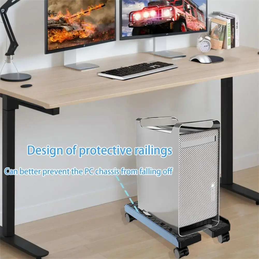 Width Adjustable Mobile Computer Tower Stand with Rolling Caster Stablilty Gaming PC Shelf Heat Dissipation ABS