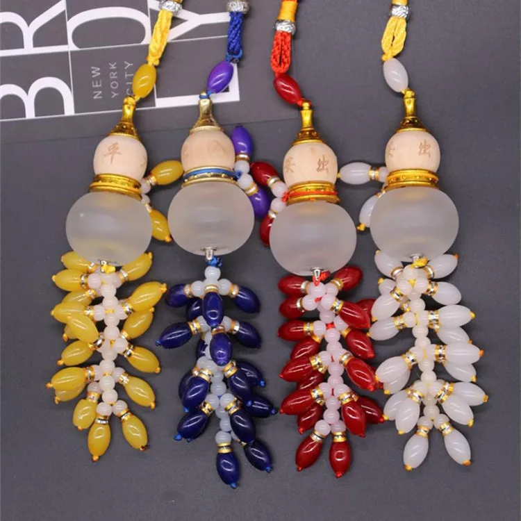 Car Pendant Hanging Decoration Interior Unique Faux Crystal Hanging String Beads Gourd Pendant Car Scent Perfume Bottle