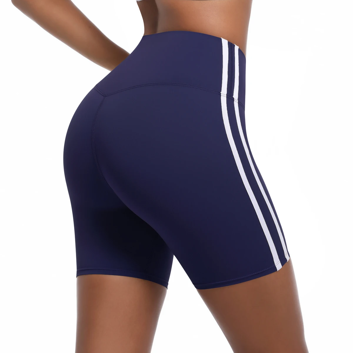 Shorts de yoga calças com listras duplas nos lados cintura alta controle de barriga ginásio leggings de fitness para calças femininas