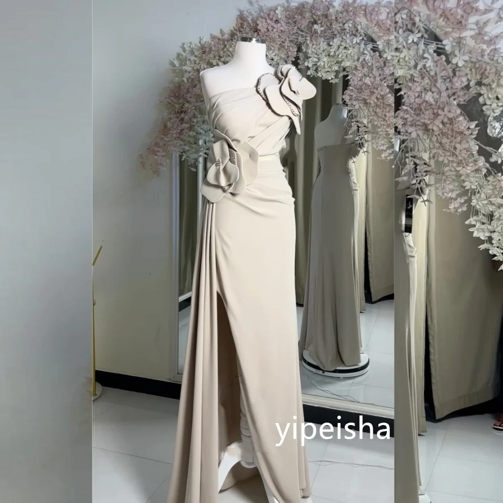 Customized Modern Style Jersey Flower A-line Strapless Midi Dresses Prom  Pastrol Unisex Chinese  Formal Casual Simple Retro