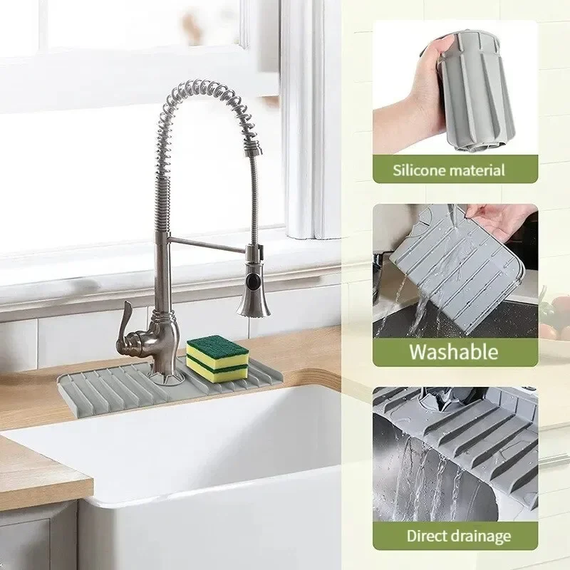 Silicone Faucet Mat Dish Soap Sponge Holder Sink Kitchen Countertop Drying Mat Bathroom Kitchen Sink Splash Guard Drain Pad image 3