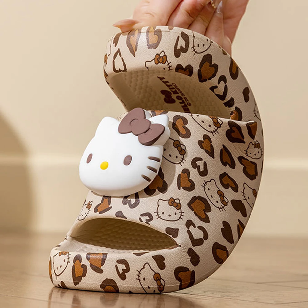 

Kawaii Cartoon Hello Kitty Women Summer Slippers Sanrio Leopard Print Indoor Home Shoes Bathroom Non Slip Comfortable Sandals