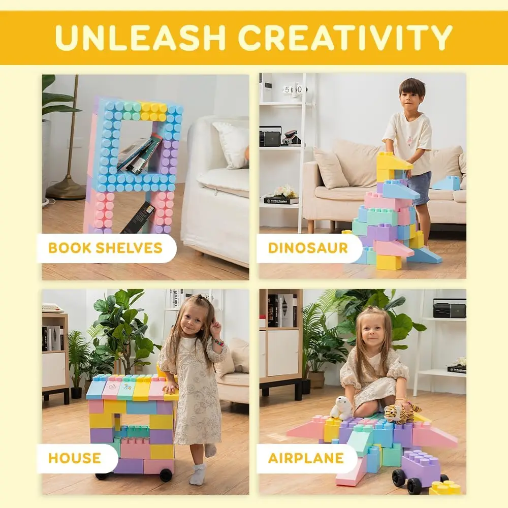 48 ชิ้น Pastel Big Blocks + ล้อ - บล็อกตัวต่อขนาดใหญ่ - บล็อกตัวต่อยักษ์ - บล็อกจัมโบ้ - บล็อกขนาดใหญ่สําหรับเด็ก
