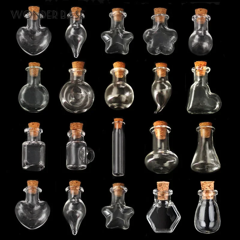 Mini Glass Bottles Flasks With Cork Stoppers Transparent Wishing Gifts Healing Lucky Drifting Empty Tiny Jars Decoration