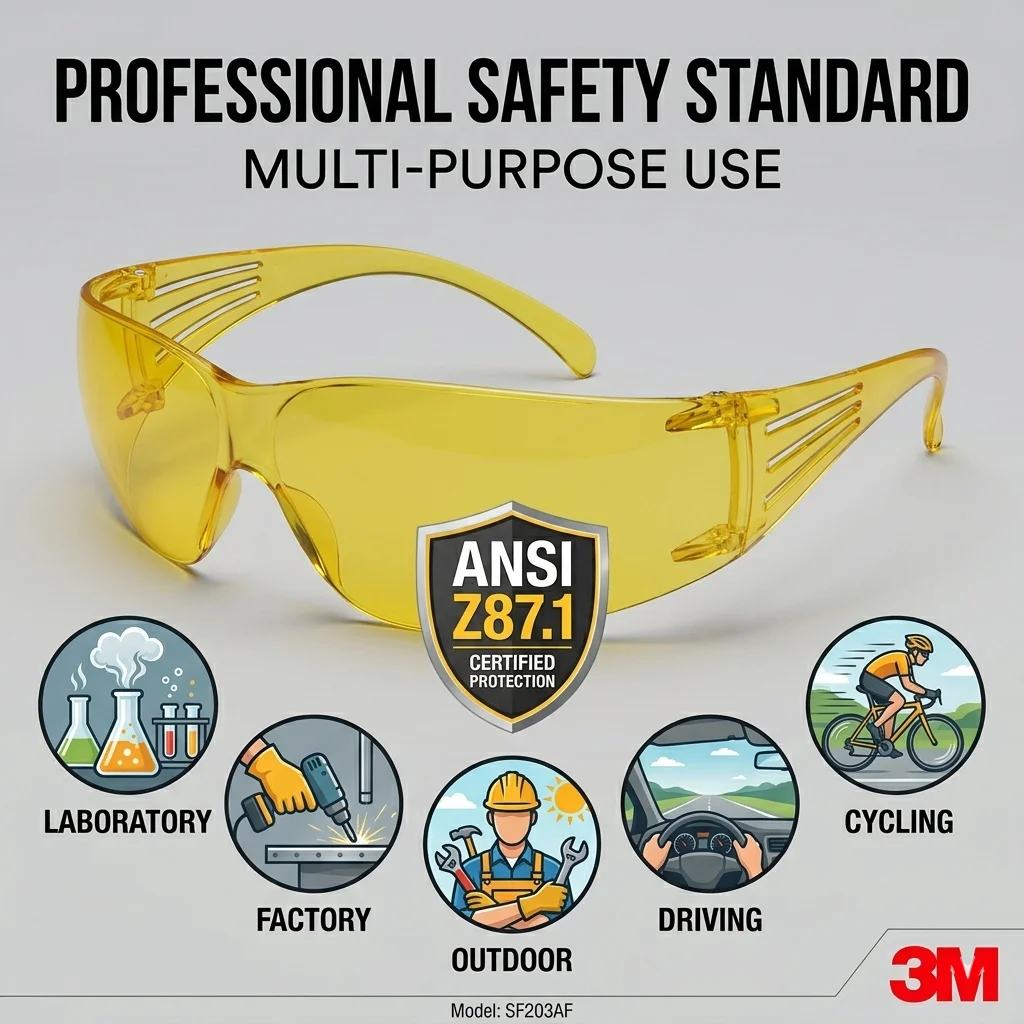 3M SF203AF Safety Glasses Anti-Fog Yellow Lens Blue Light Blocking Protective Goggles Eye Protection Work Eyewear for Outdoor view 5