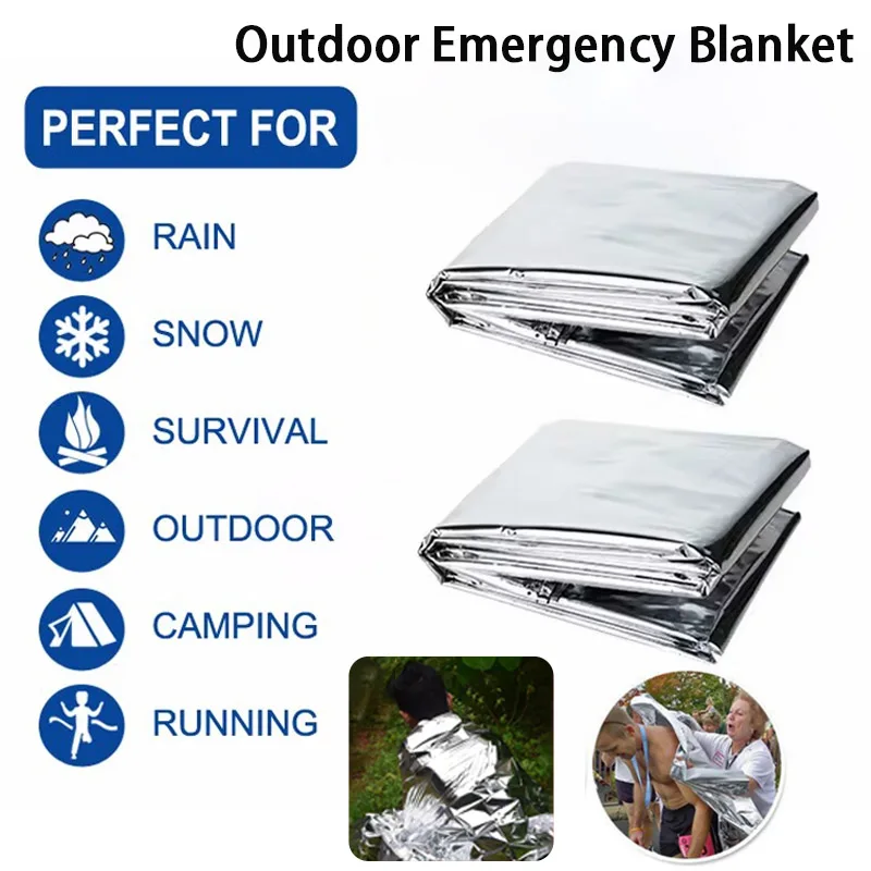 

Outdoor Portable Emergency Blanket Lightweight Folding Waterproof Windproof Sunshade Reusable Thermal Survival First Aid Mat Pad