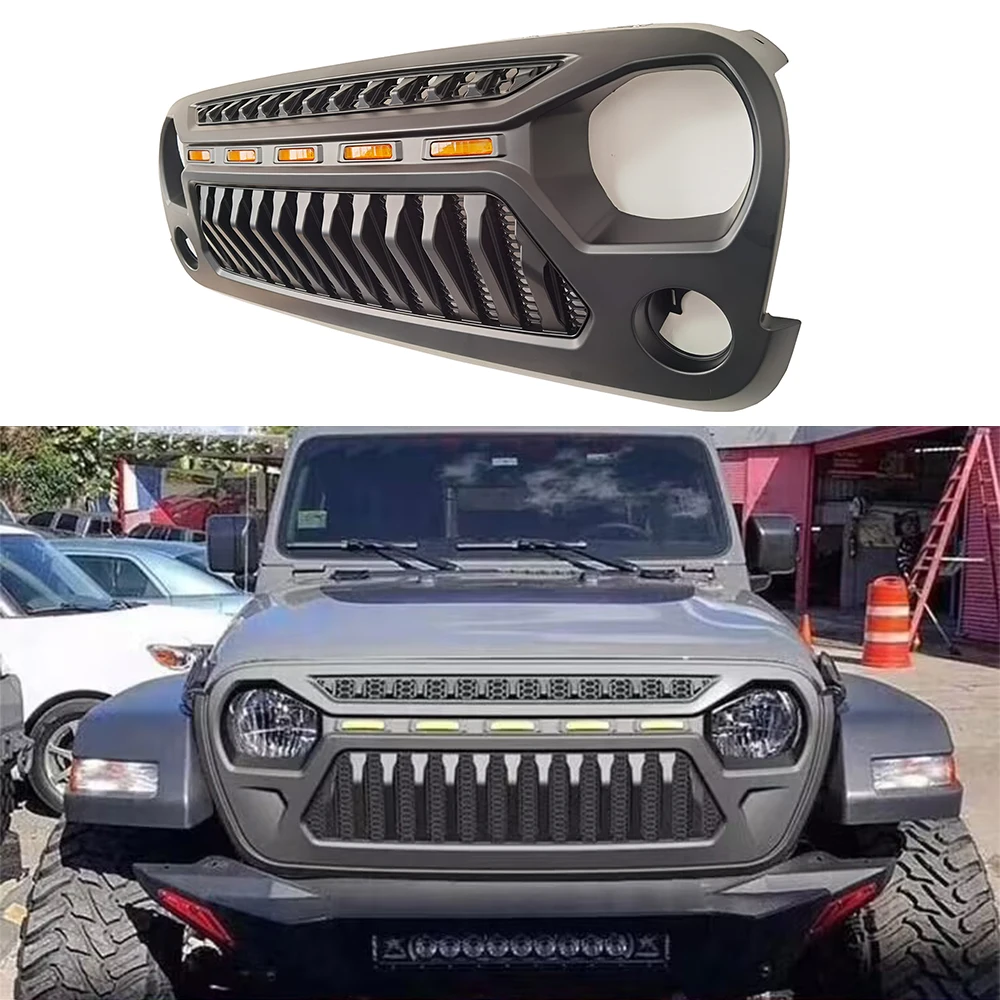 

Front Grille For Jeep Wrangler Jk With Led Light Black Car Grill Offroad OE Design ABS SXMA J395 For JK2007-2017