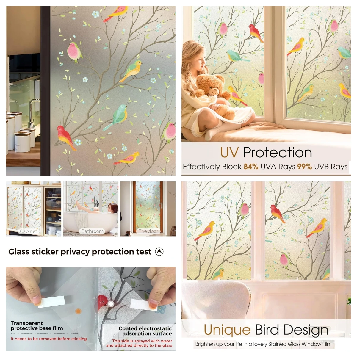 Breite 75/90 cm Mattierte Fenster-Sichtschutzfolie, Nicht-Klebende Fensterglasfolien, Wärmekontrollierende Statisch Haftende Abnehmbare Fensteraufkleber – Detail 11