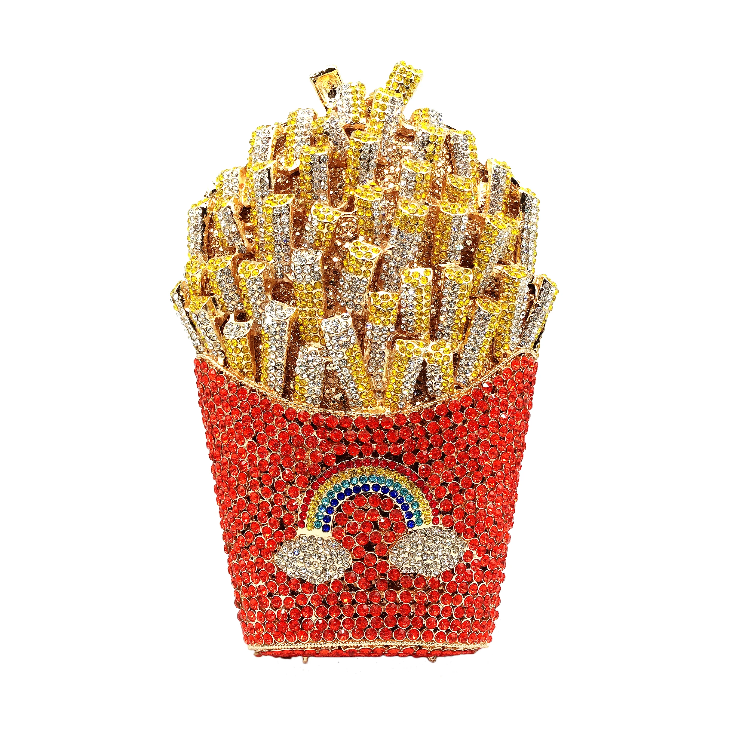 Wholesale French Fries Chips Rainbow Clutch Minaudiere Bag Women Crystal Evening Bag Diamond Wedding Handbag Bridal Purse