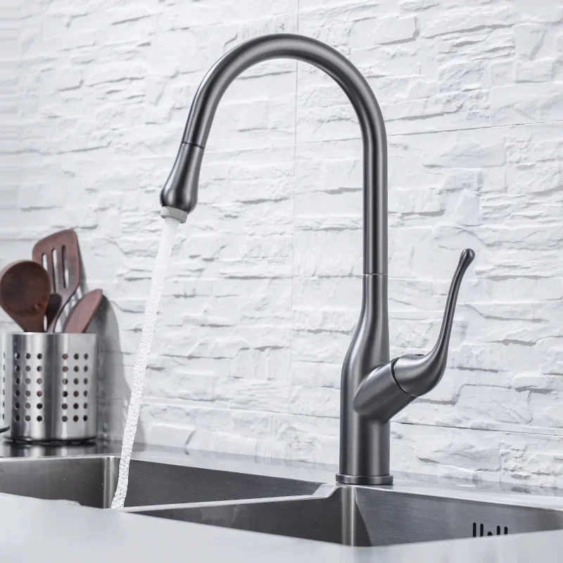 

Gunmetal Pull-out Kitchen Hot And Cold Water Mixer Faucet Taps