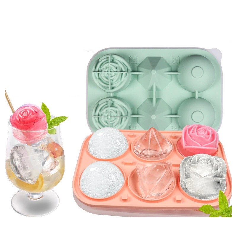 6 Grid Rose Ball Ice Cube Tray DIY Diamond Ice Cube Maker Box For Whiskey Cocktails Homemade Freezer Drinks Chilled Ice Mold