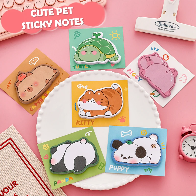 30Sheets Cute Animal Sticky Notes Cute Cartoon Memo Pad Ins Kawaii Stationery Sticker Tabs Memo Message Paper School Supplies