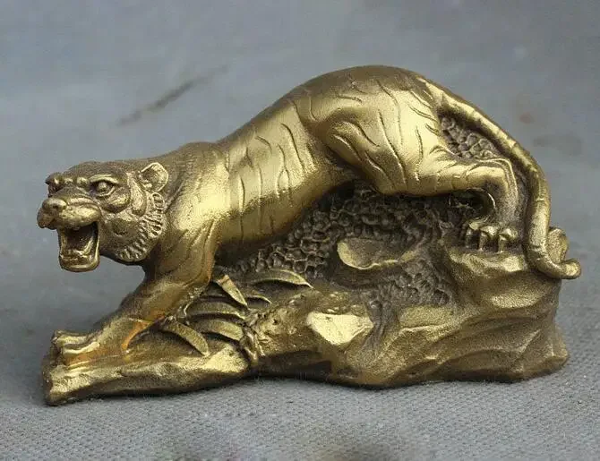 Copper Statue Chinese Pure Brass Copper Roar Wild Year Zodiac Tiger FengShui Statue Figurine