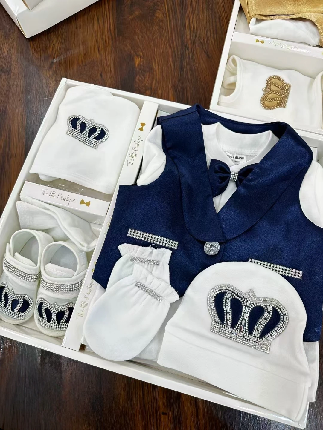 Personalized Name Baby Parajam Baby Boy Outfits Blazer Vest Kids Clothing Christening Body Suit Mittens Receiving Blanket Set