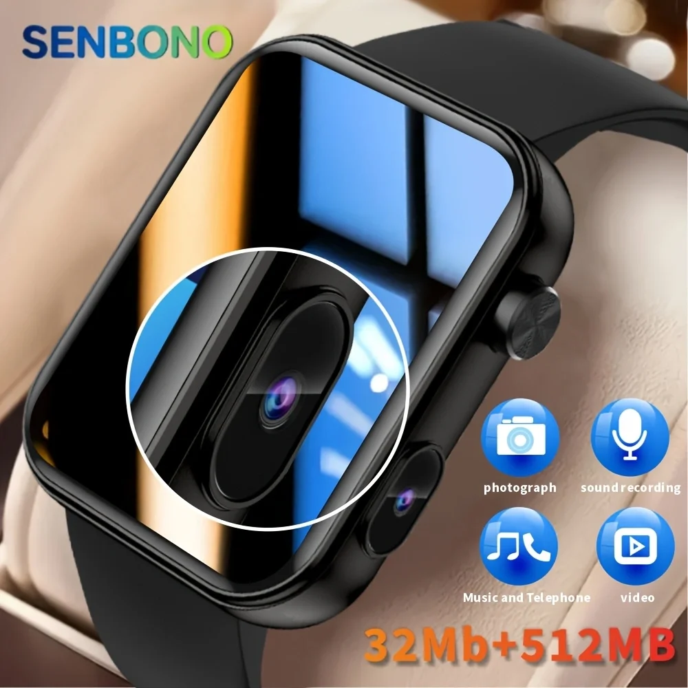 SENBONO Women's Men's Smart Watch with Camera Take Photos Dynamic Watch Faces BT Call Mulit-sport Modes Smartwatch for Men Women