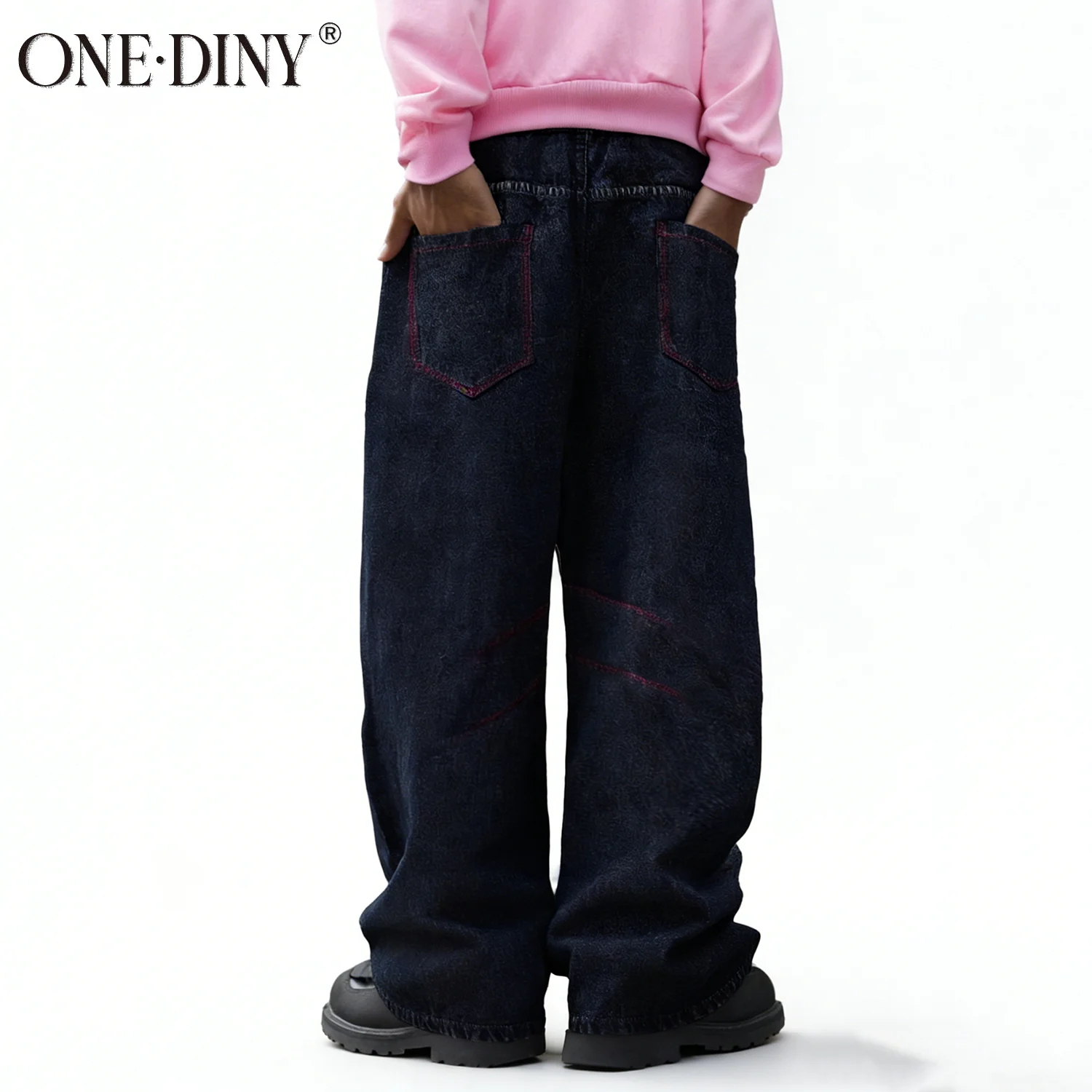ONE·DINY Retro Men's Ultra Baggy Wide Leg Jeans Four Seasons Basic Style Business Casual Loose Denim Pants Unisex Clothes