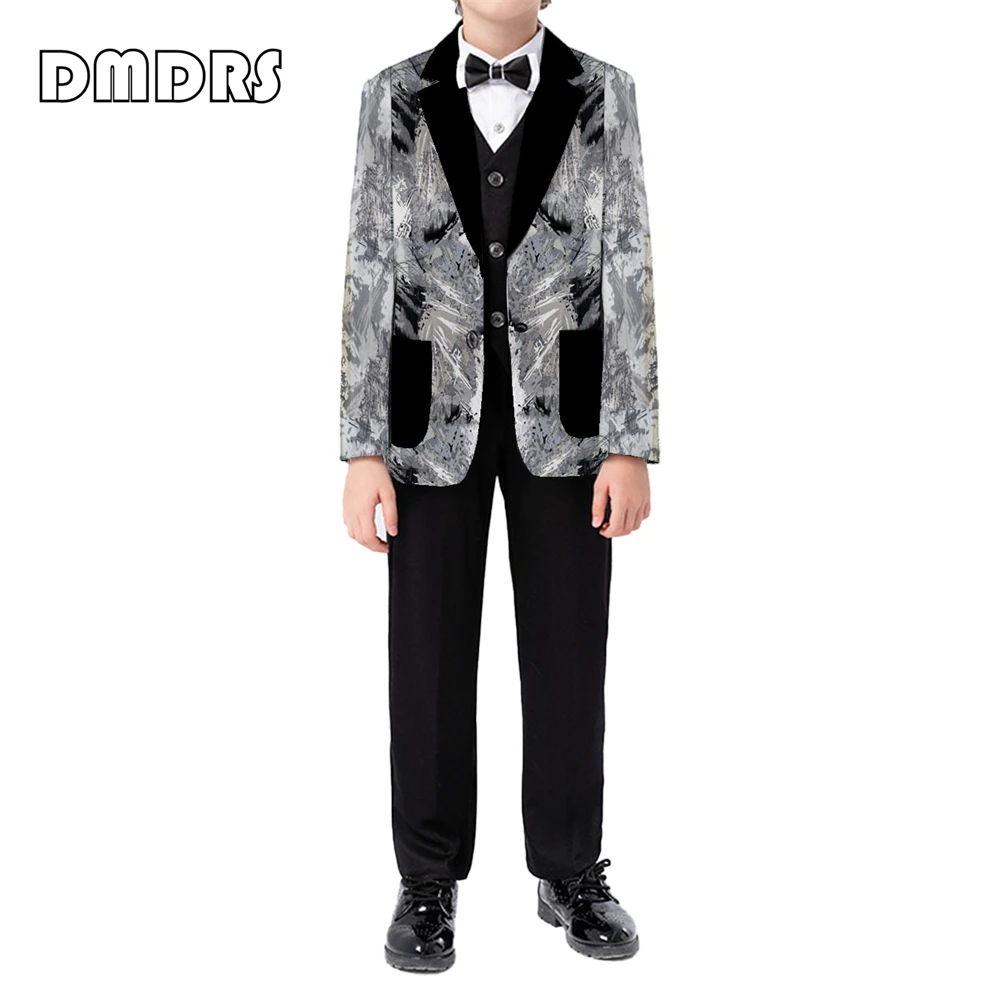 Conjunto de terno formal com ajuste fino colorido masculino, blazer smoking, colete e calças, roupas masculinas, roupa nova de chegada, 3 peças