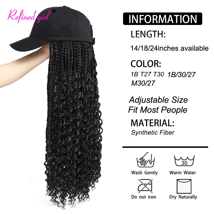 Hat Wig Baseball Cap With Braided Boho Box Braids Hair Extensions Attached For Women Synthetic Curly Ends Box Braid Cap Wig