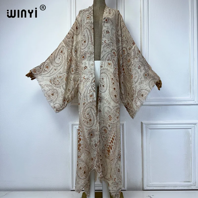 WINYI summer outfit kimono africa anacardi stampa beach cover up maxi dress cardigan beach wear donna abaya dubai luxury