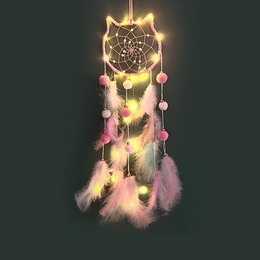 Kawaii Ловец снов Ловец Солнца Перо Светодиодный Свет Луна Звезда Ловец Кошек Комната Крытый Окно Автомобиль Подвесное Украшение Сада Подарок