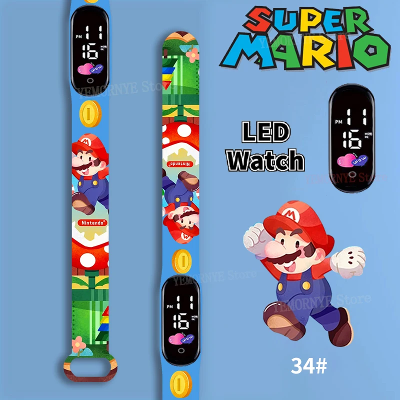 

Mario Bros Children's Watches Action Figures Luigi Princess Peach Yoshi Bowser kids Sport Wristband Waterproof Digital Watch Toy