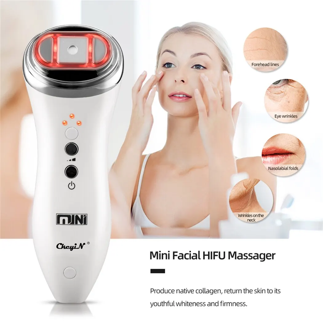 Mini HIFU Ultrasound Vibration Face Skin Tightening Machine Portable RF Face Lifting Device Anti-aging Facial Toning Device