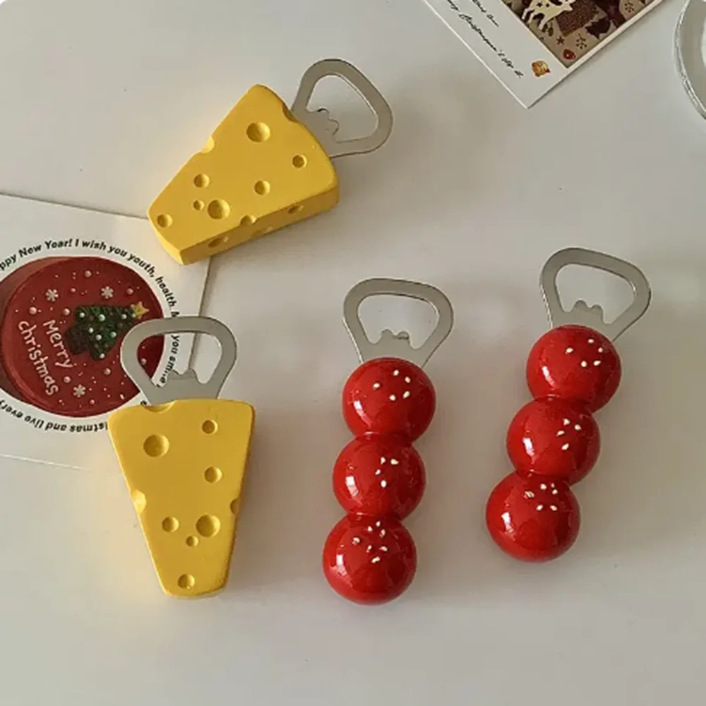 1pcs Cute Beer Opener Kawaii Candied Haws Cheese Refrigerator Magnets Home Decor Kitchen Gadgets Cute Bottle Opener Key Chain