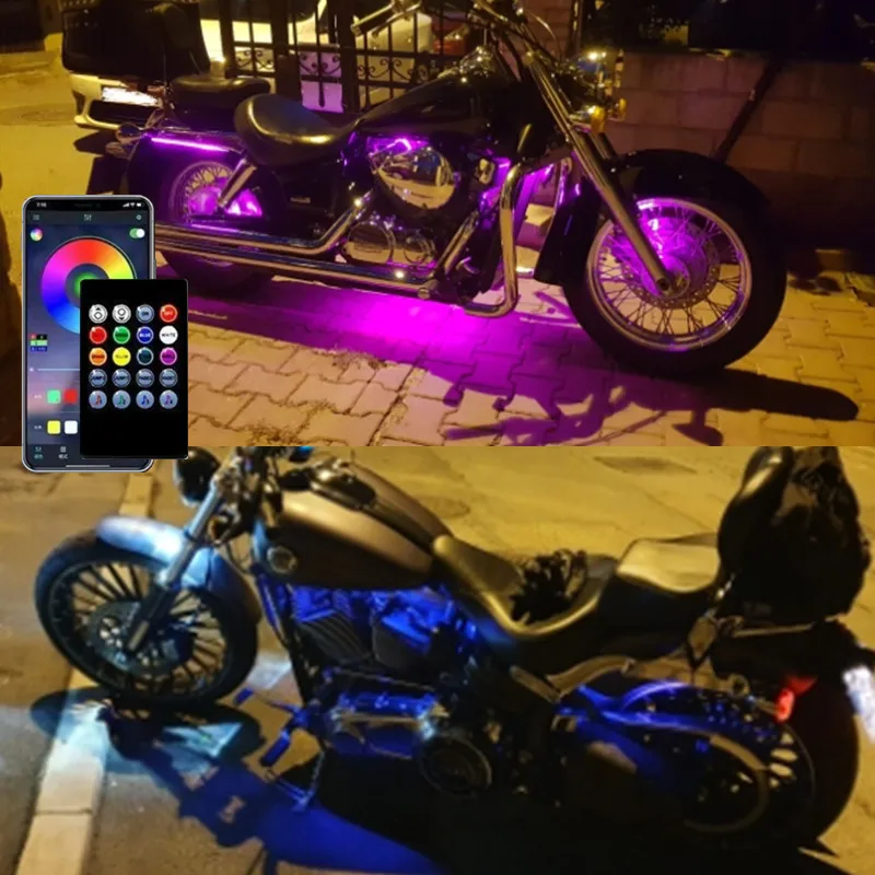 LED Motorcycle Decorative Ambient Lamp Flexible Strip Lights RGB For Iron 883 sportster Dynas Softails Touring Trikes Motorcycle