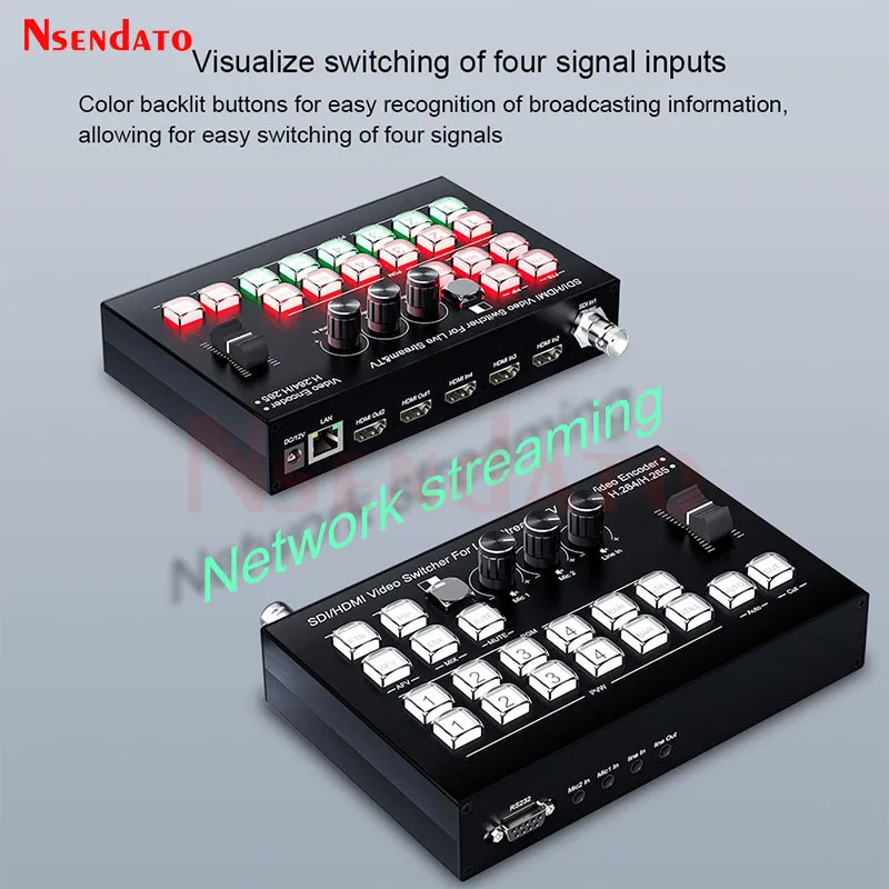 Codificador de vídeo H.265 SDI HDMI, conmutador mezclador para TV, transmisión en vivo, 4 canales, HDMI, vídeo, codificador continuo, interruptor de Director con PIP