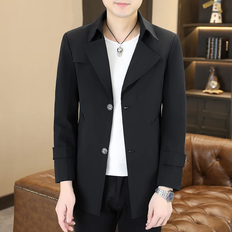 High-Quality Stylish Autumn Men's Mid-Length Single-Button Notch-Collar Casual Jacket Thin Fashionable And Attractive