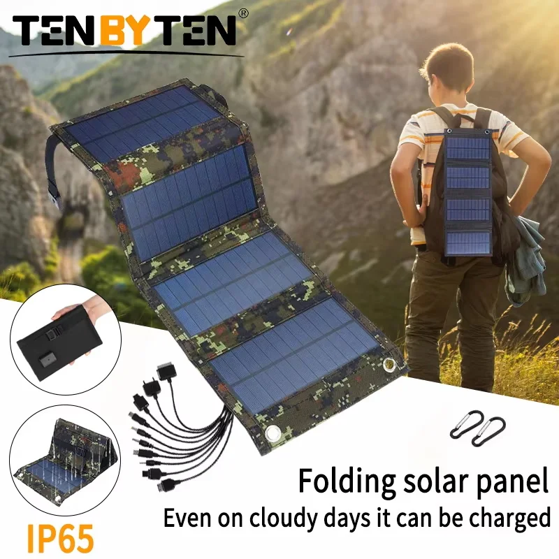 20W Solar Panel Folding Solar Charger USB Output Foldable Mini Solar Charging Device Outdoor Portable Power Supply All-Weather