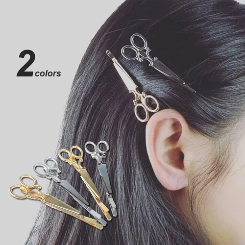 Pinza para el pelo con forma de tijeras creativas para mujer, pasadores con flequillo lateral de Metal de Color dorado y plateado, aplicación de maquillaje, tocados diarios